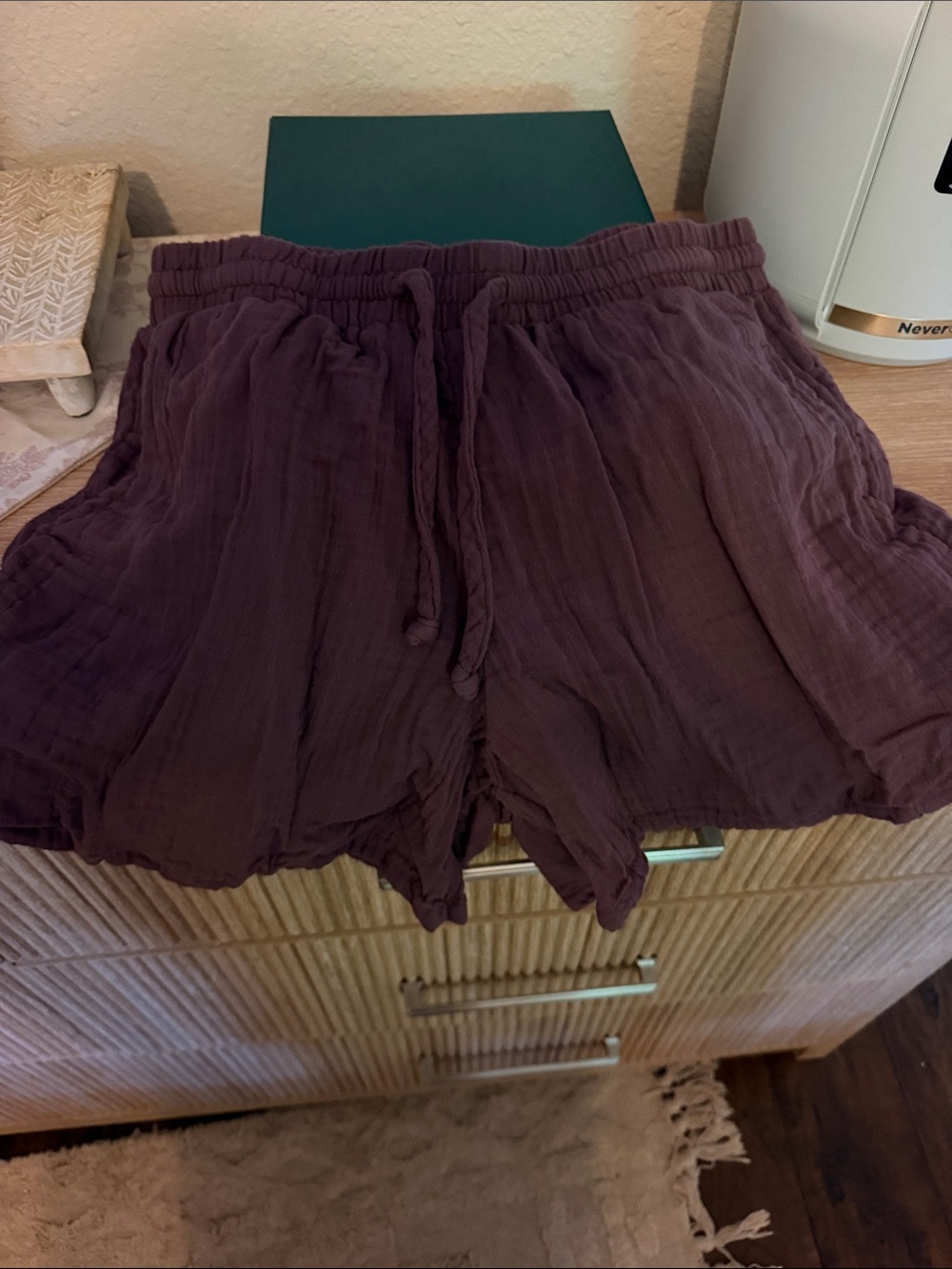High-Rise Crinkled Drawstring Shorts - Plum